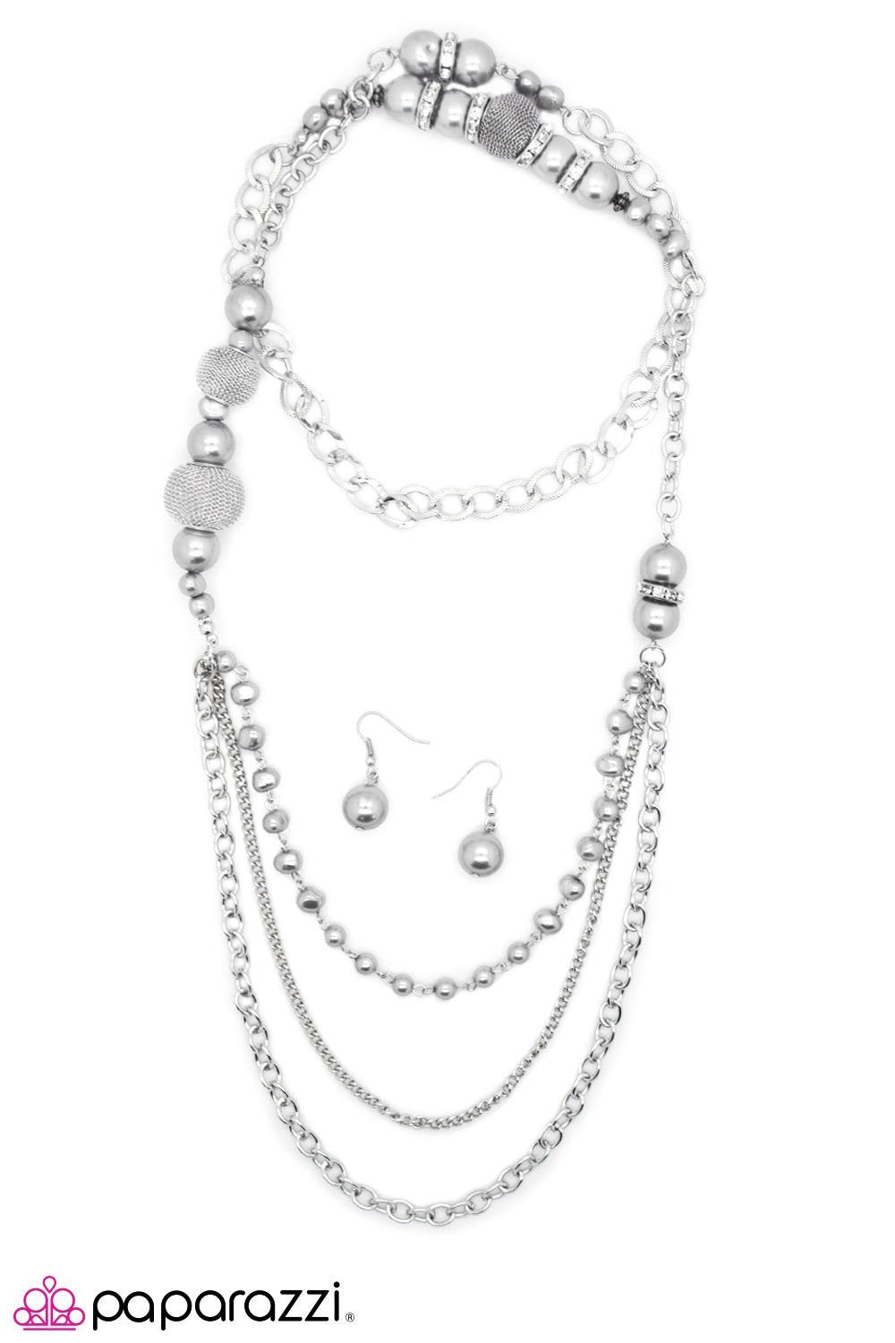 Enmeshed in Elegance Long Silver Necklace and matching Earrings - Paparazzi Accessories- lightbox - CarasShop.com - Paparazzi Jewelry by Cara Jewels