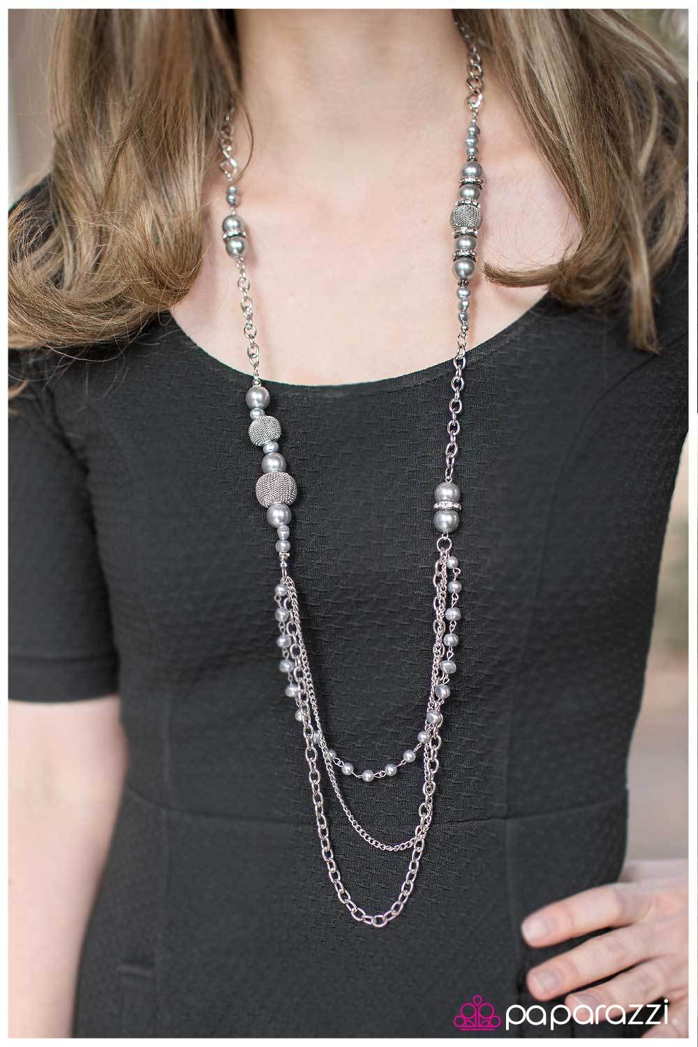 Enmeshed in Elegance Long Silver Necklace and matching Earrings - Paparazzi Accessories- lightbox - CarasShop.com - Paparazzi Jewelry by Cara Jewels