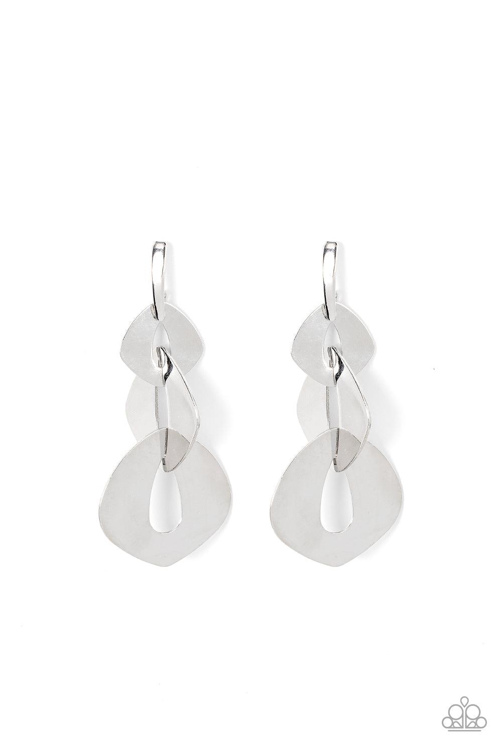 Enveloped in Edge Silver Earrings - Paparazzi Accessories- lightbox - CarasShop.com - Paparazzi Jewelry by Cara Jewels