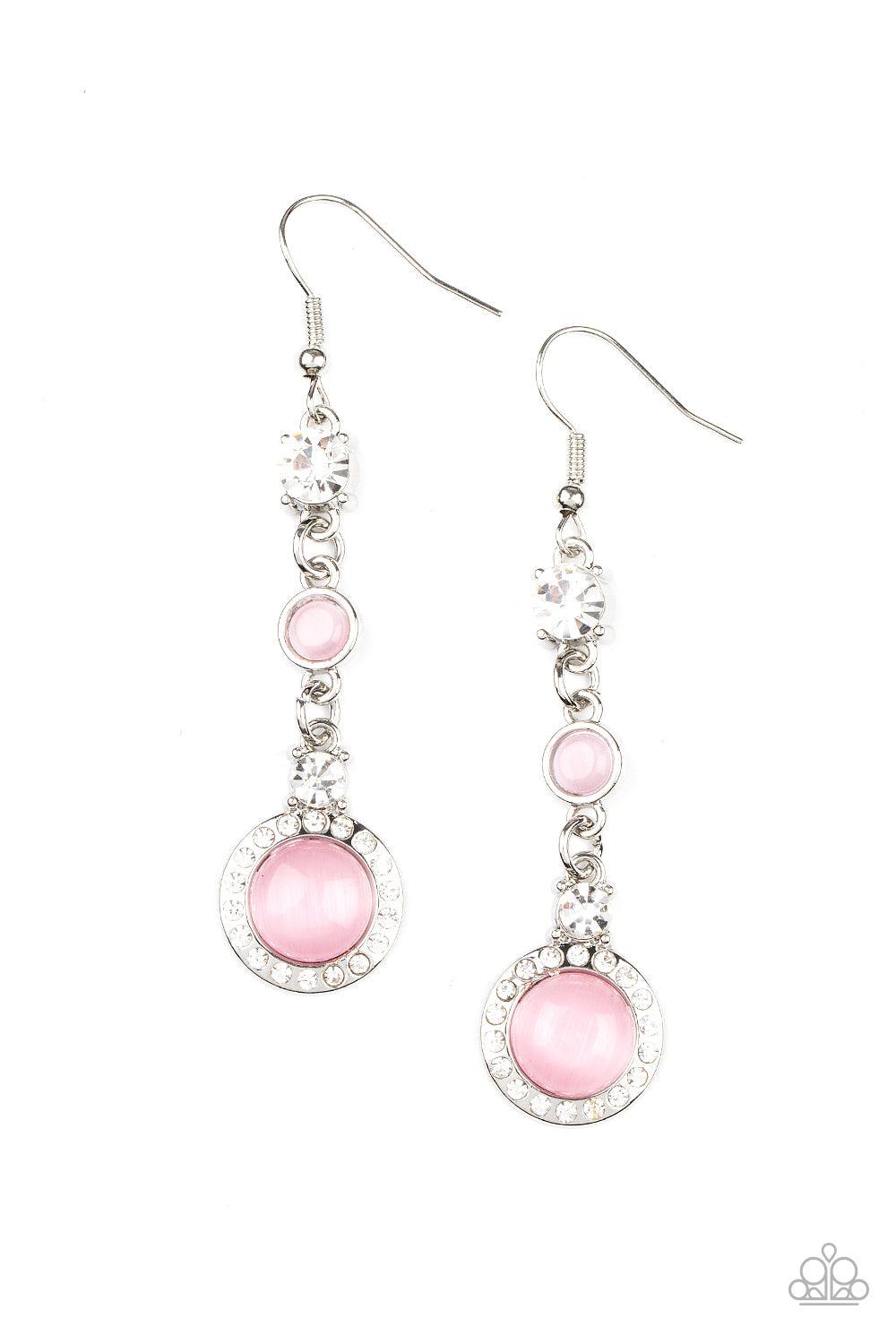 Epic Elegance Pink Cat's Eye Stone Earrings - Paparazzi Accessories- lightbox - CarasShop.com - Paparazzi Jewelry by Cara Jewels