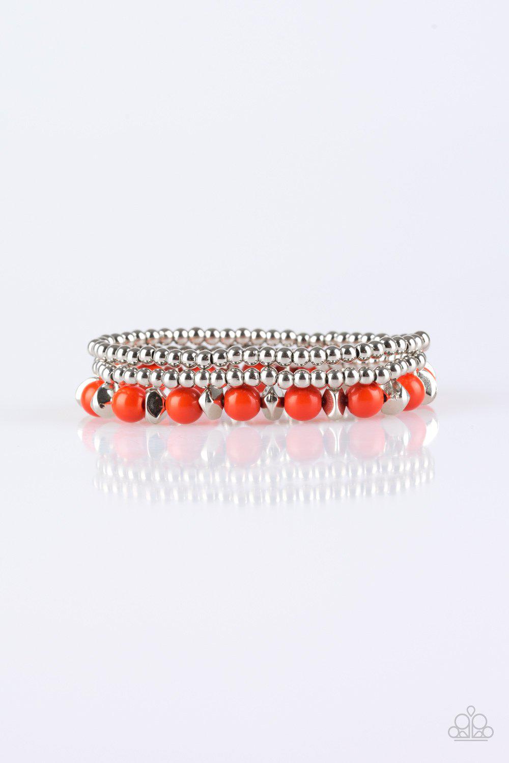 Epic Escape Orange and Silver Stretch Bracelet Set - Paparazzi Accessories- lightbox - CarasShop.com - Paparazzi Jewelry by Cara Jewels