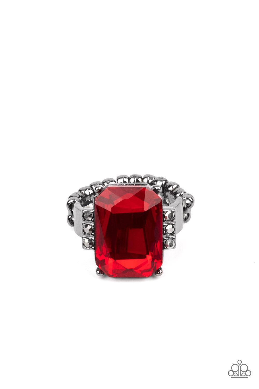 Epic Proportions Red Rhinestone Ring - Paparazzi Accessories- lightbox - CarasShop.com - Paparazzi Jewelry by Cara Jewels
