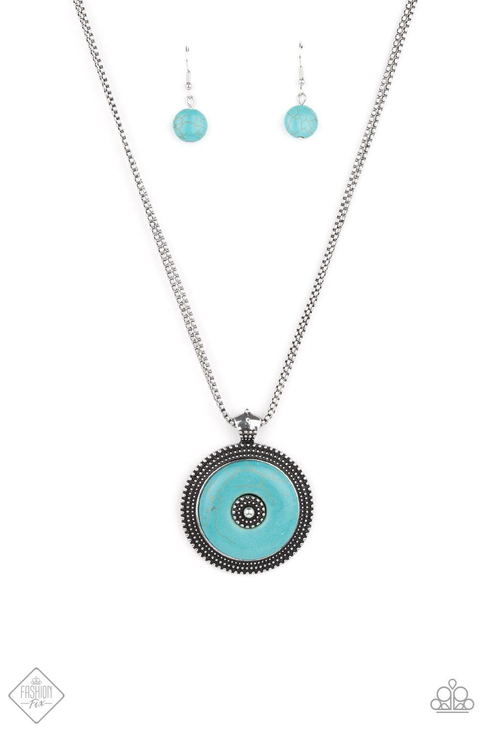 EPICENTER of Attention Turquoise Blue and Silver Necklace - Paparazzi Accessories- lightbox - CarasShop.com - Paparazzi Jewelry by Cara Jewels