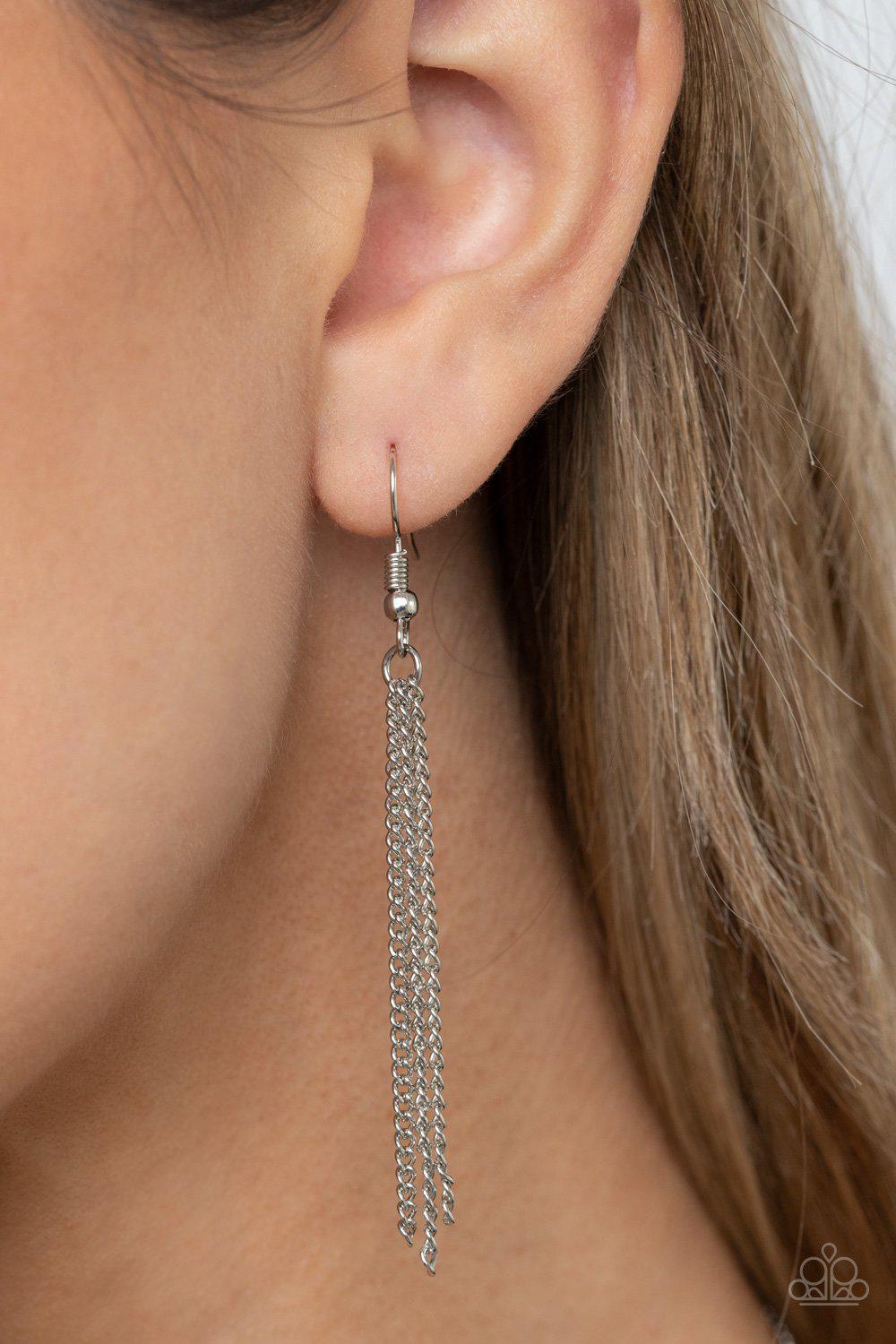 Ethereal Eden Olive Green Stone and Silver Tassel Necklace - Paparazzi Accessories - free matching earrings -CarasShop.com - Paparazzi Jewelry by Cara Jewels