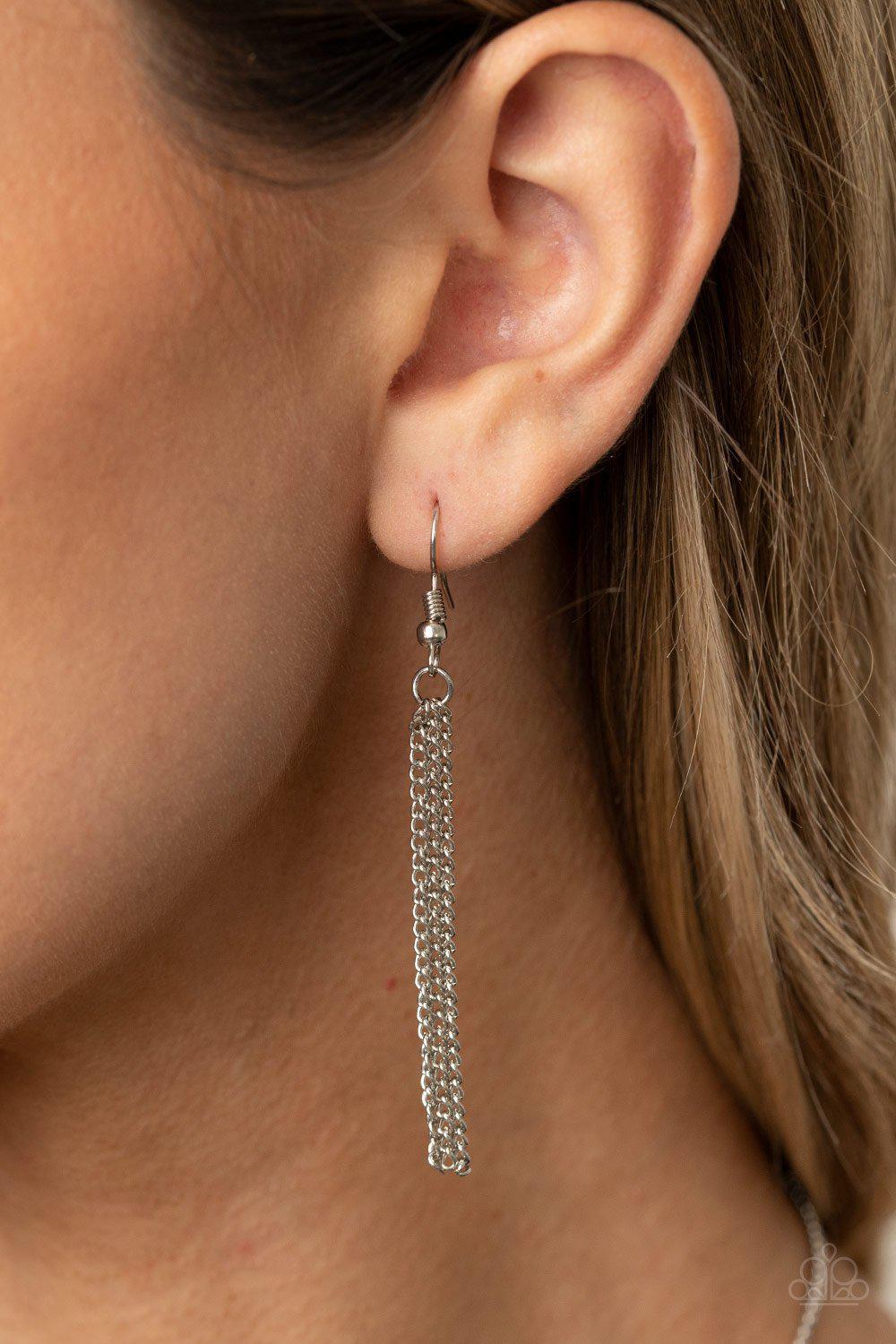 Ethereal Eden Turquoise Blue Stone and Silver Tassel Necklace - Paparazzi Accessories - free matching earrings -CarasShop.com - Paparazzi Jewelry by Cara Jewels