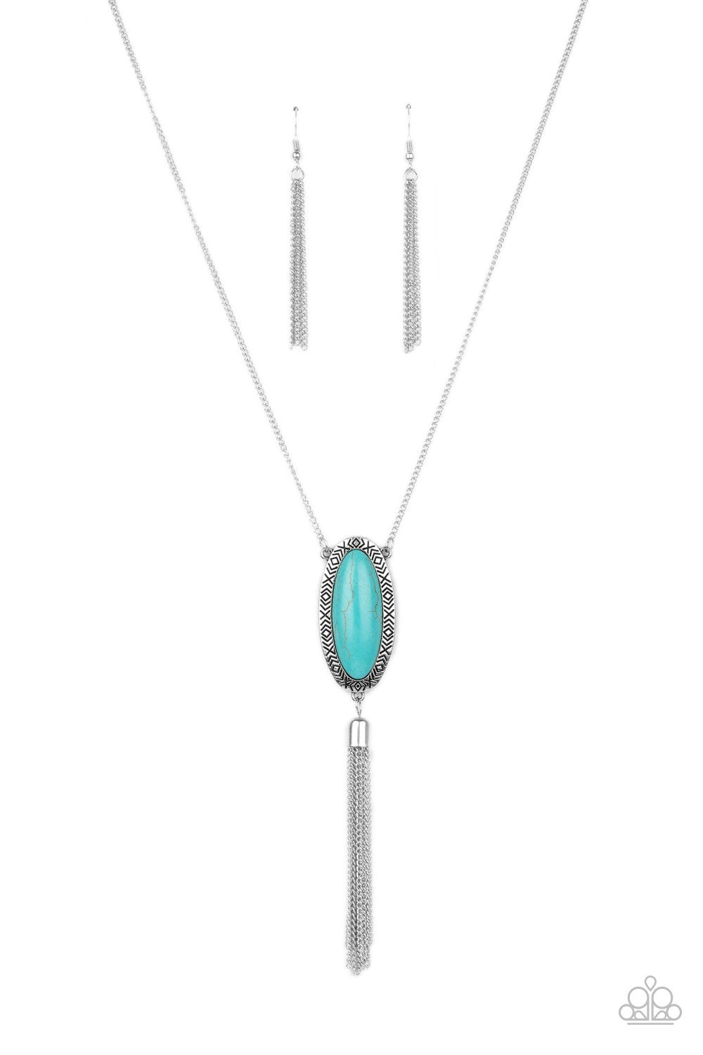 Ethereal Eden Turquoise Blue Stone and Silver Tassel Necklace - Paparazzi Accessories- lightbox - CarasShop.com - Paparazzi Jewelry by Cara Jewels