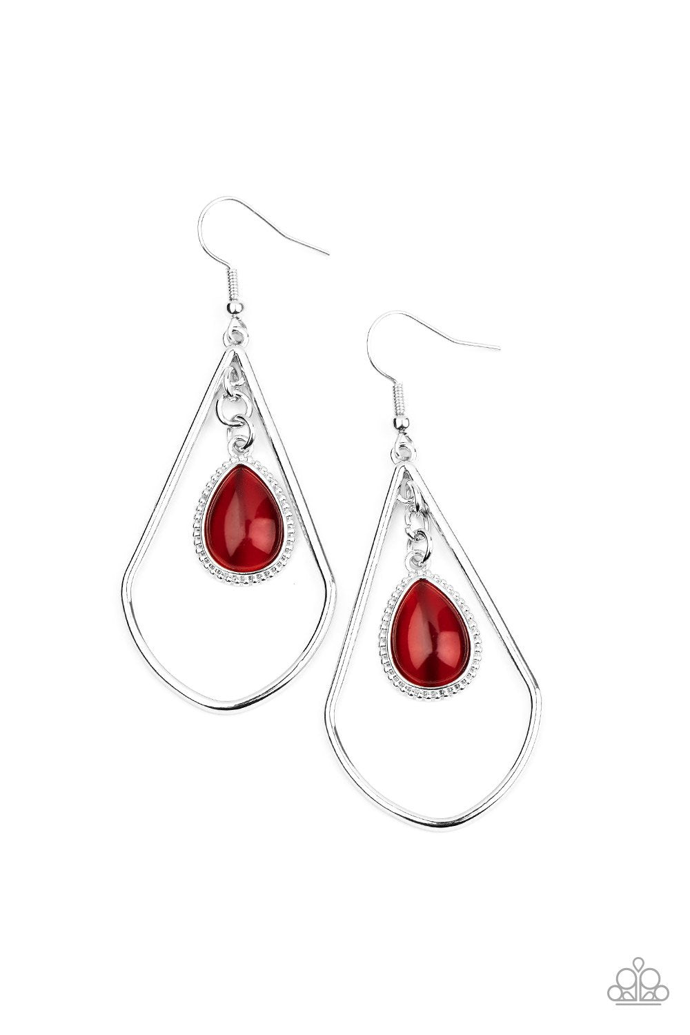Ethereal Elegance Red Cat's Eye Teardrop Earrings - Paparazzi Accessories- lightbox - CarasShop.com - Paparazzi Jewelry by Cara Jewels
