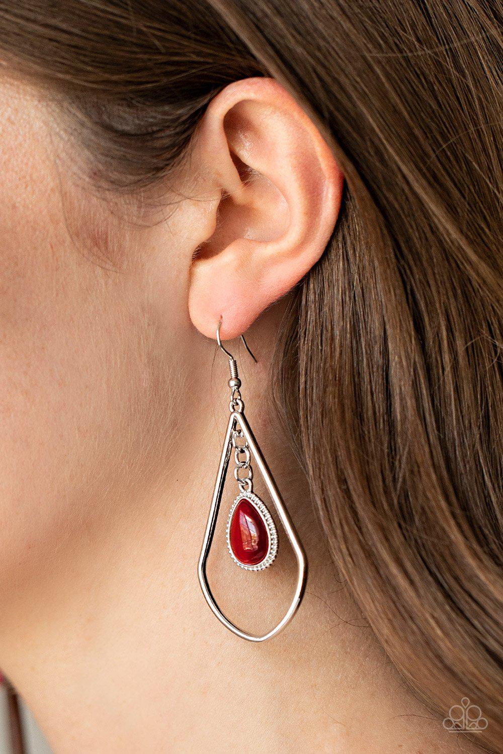 Ethereal Elegance Red Cat's Eye Teardrop Earrings - Paparazzi Accessories- lightbox - CarasShop.com - Paparazzi Jewelry by Cara Jewels