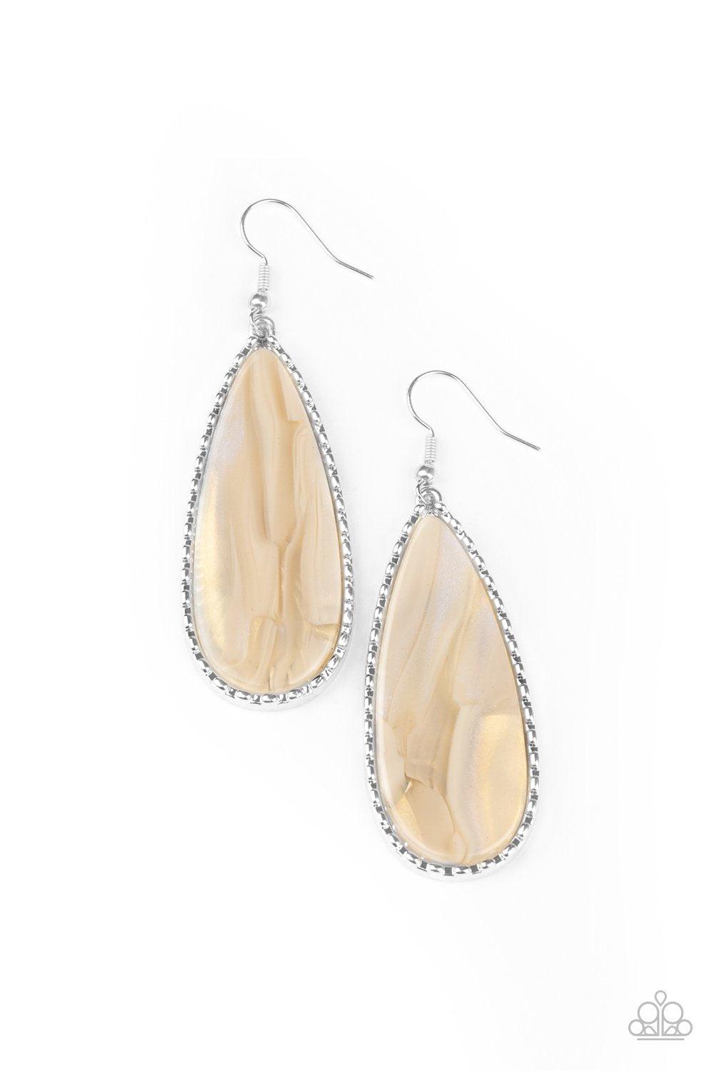 Ethereal Eloquence White Shell-like Acrylic Earrings - Paparazzi Accessories- lightbox - CarasShop.com - Paparazzi Jewelry by Cara Jewels