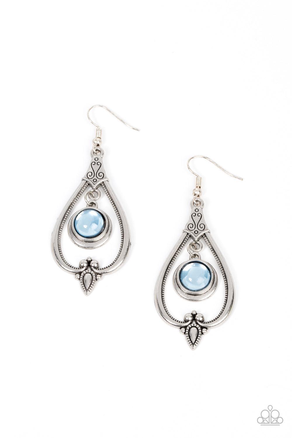 Ethereal Emblem Blue Earrings - Paparazzi Accessories- lightbox - CarasShop.com - Paparazzi Jewelry by Cara Jewels