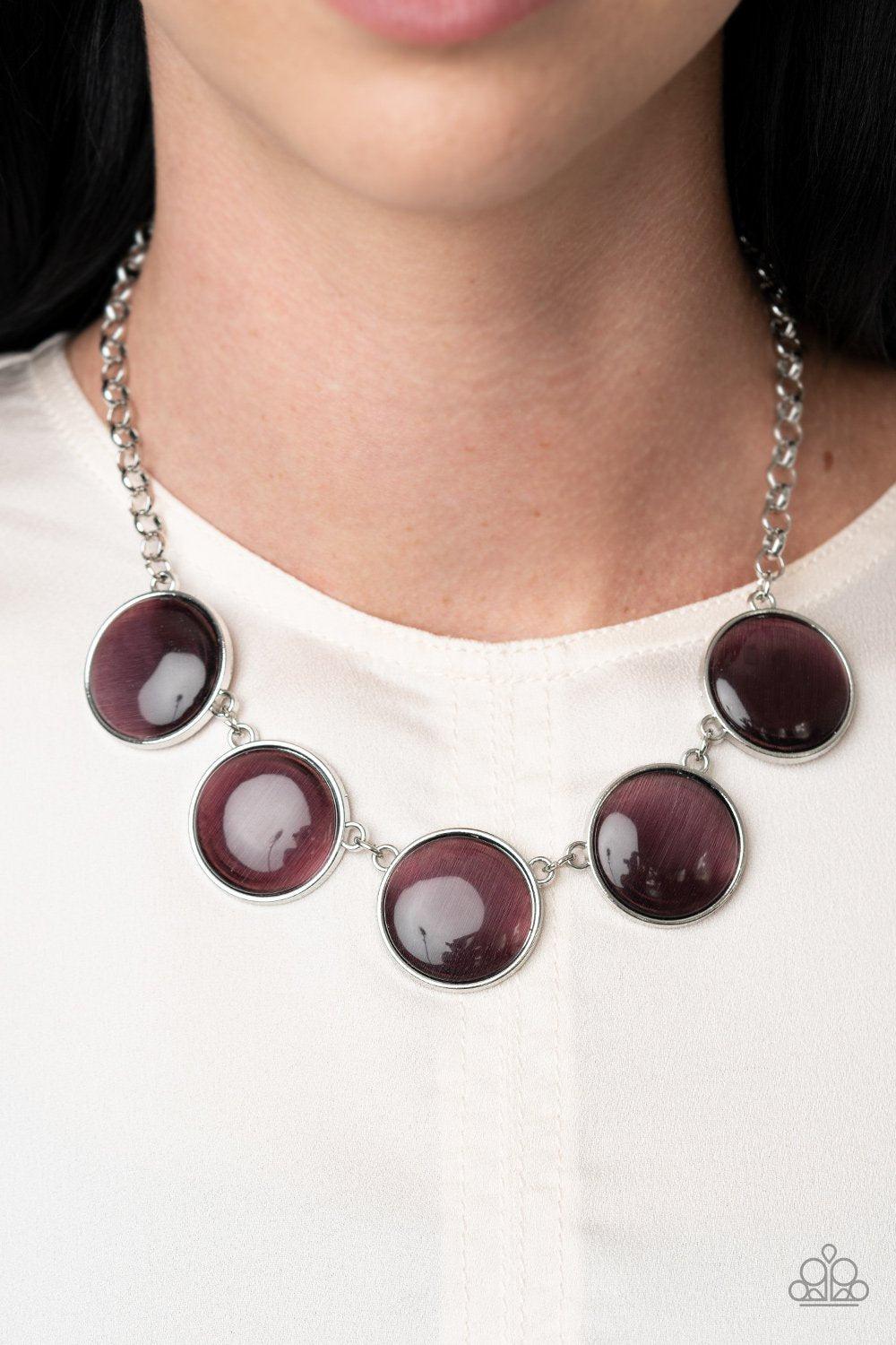 Ethereal Escape Purple Cat's Eye Stone Necklace - Paparazzi Accessories- on model - CarasShop.com - Paparazzi Jewelry by Cara Jewels