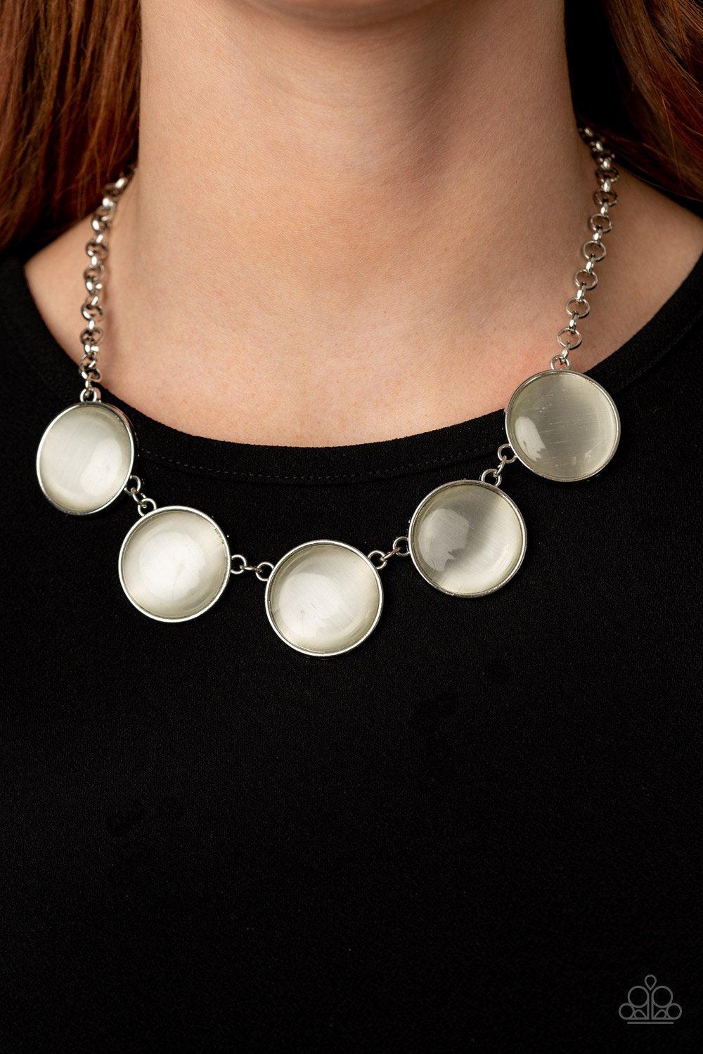 Ethereal Escape White Cat's Eye Stone Necklace - Paparazzi Accessories- on model - CarasShop.com - Paparazzi Jewelry by Cara Jewels
