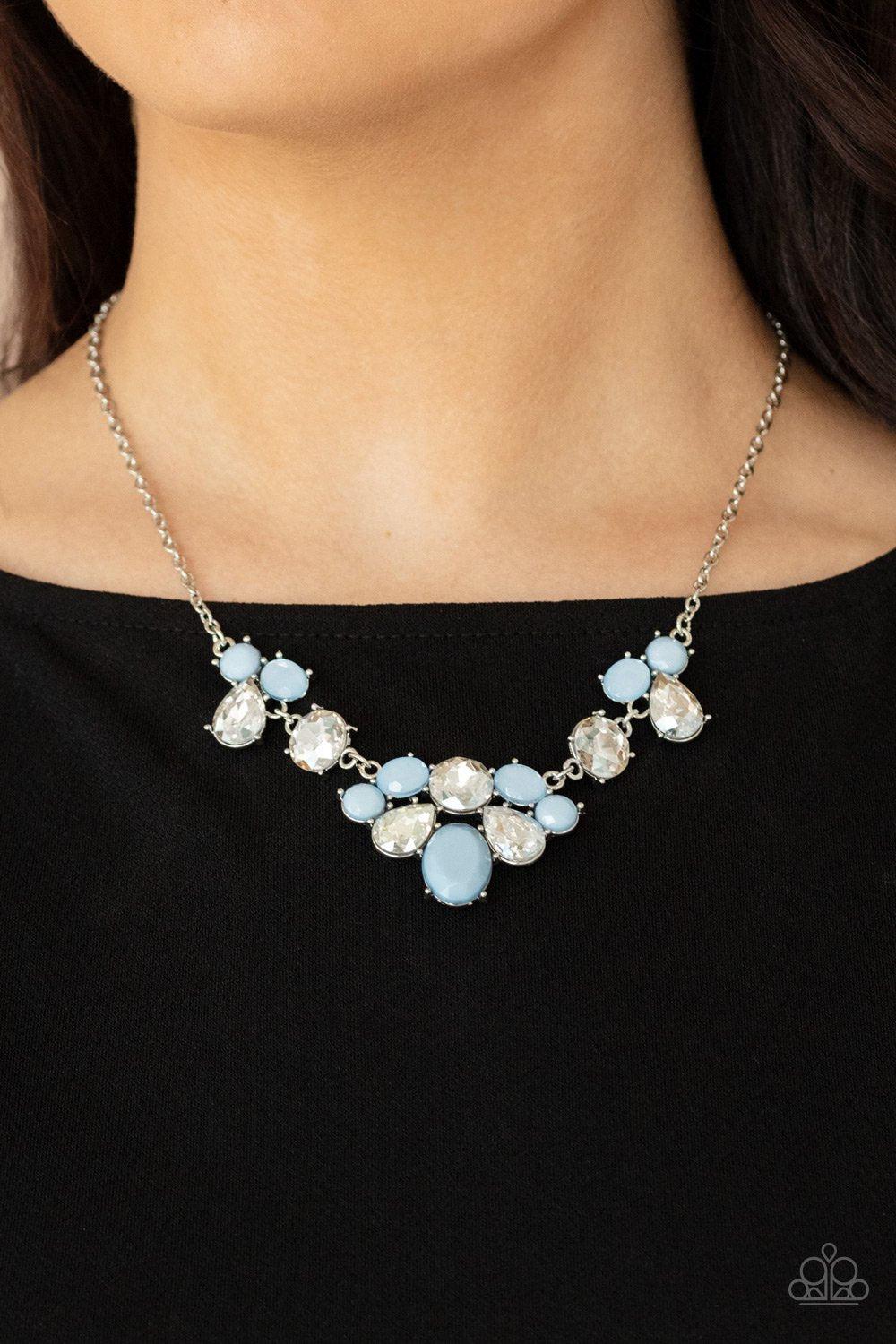 Ethereal Romance Blue and White Rhinestone Necklace - Paparazzi Accessories- on model - CarasShop.com - Paparazzi Jewelry by Cara Jewels