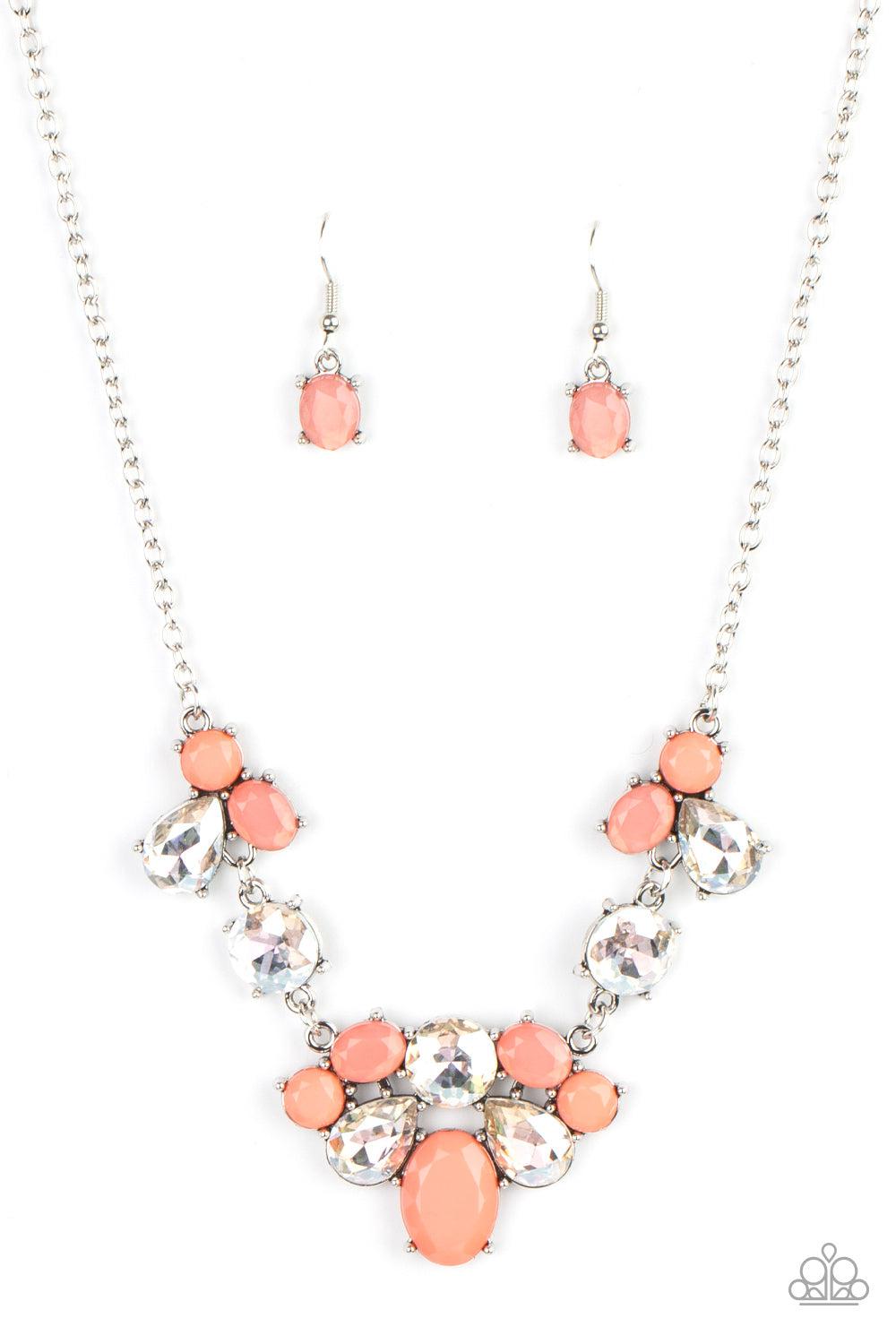 Ethereal Romance Coral and White Rhinestone Necklace - Paparazzi Accessories- lightbox - CarasShop.com - Paparazzi Jewelry by Cara Jewels