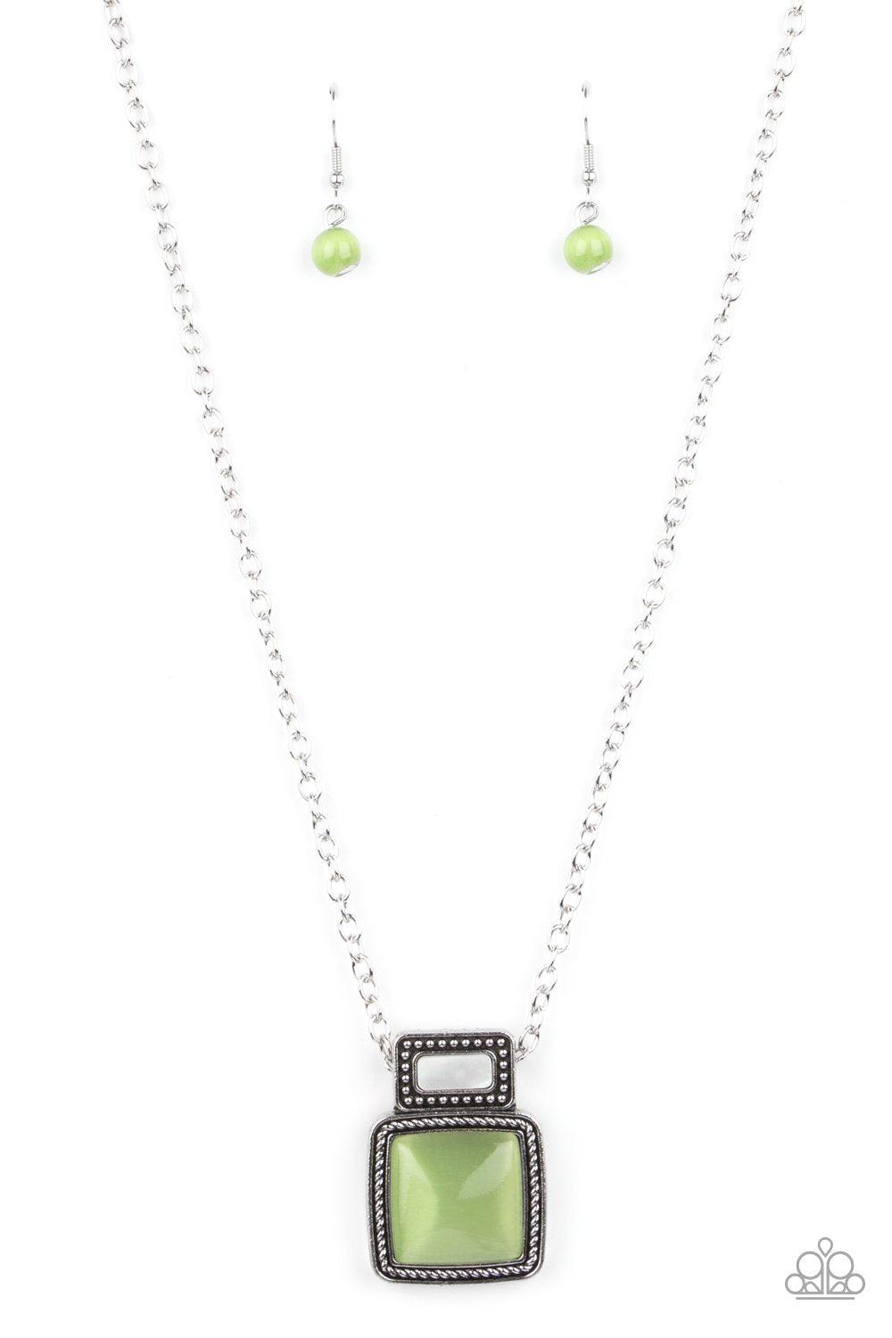 Ethereally Elemental Green Cat's Eye Stone Necklace - Paparazzi Accessories- lightbox - CarasShop.com - Paparazzi Jewelry by Cara Jewels