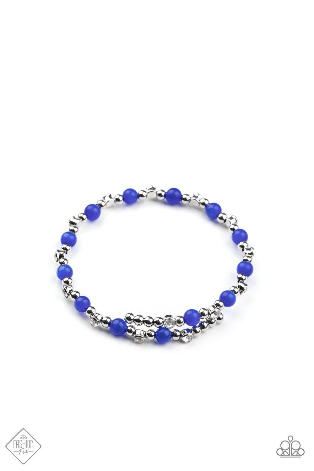Ethereally Entangled Blue Cat's Eye Stone and Silver Coil Bracelet - Paparazzi Accessories- lightbox - CarasShop.com - Paparazzi Jewelry by Cara Jewels