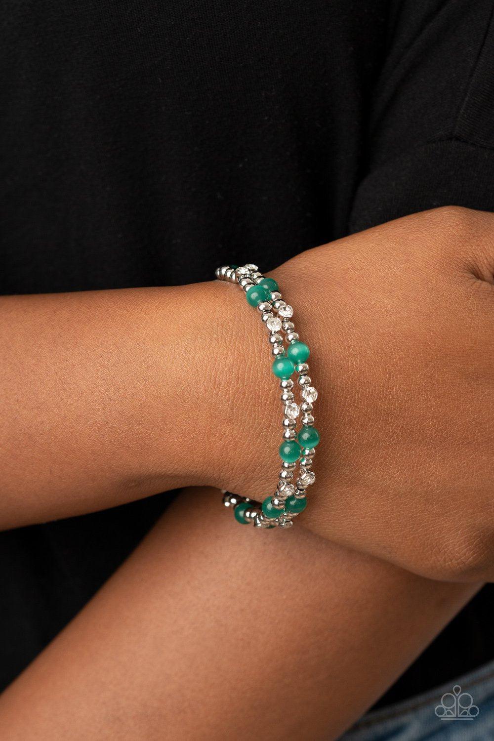 Ethereally Entangled Green Cat's Eye Wire Wrap Bracelet - Paparazzi Accessories- on model - CarasShop.com - Paparazzi Jewelry by Cara Jewels