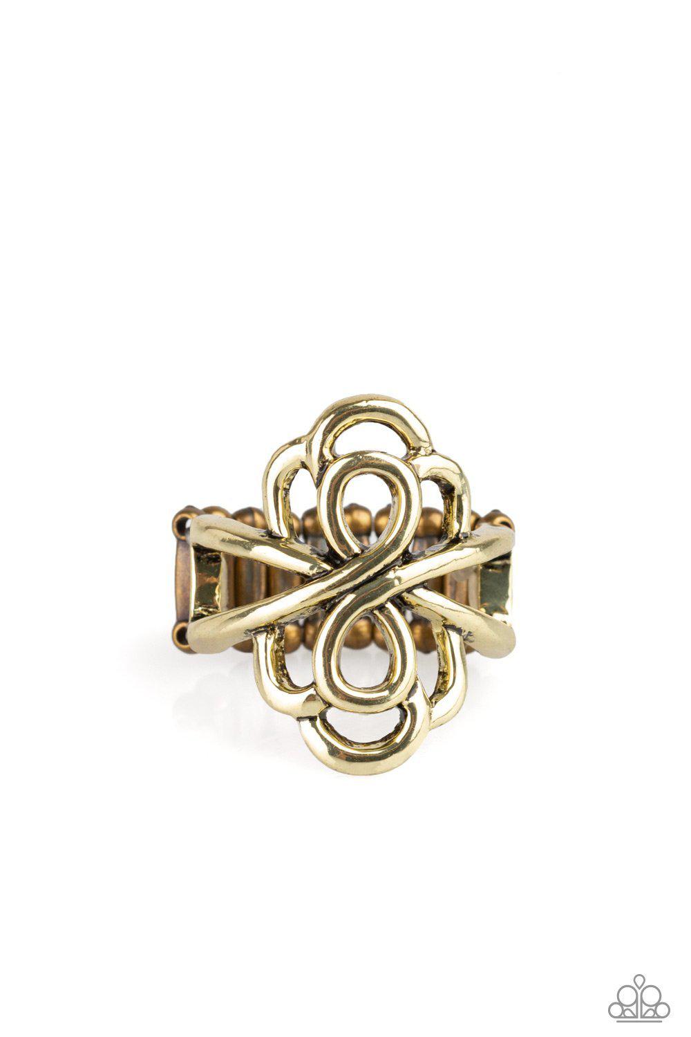 Ever Entwined Brass Ring - Paparazzi Accessories- lightbox - CarasShop.com - Paparazzi Jewelry by Cara Jewels