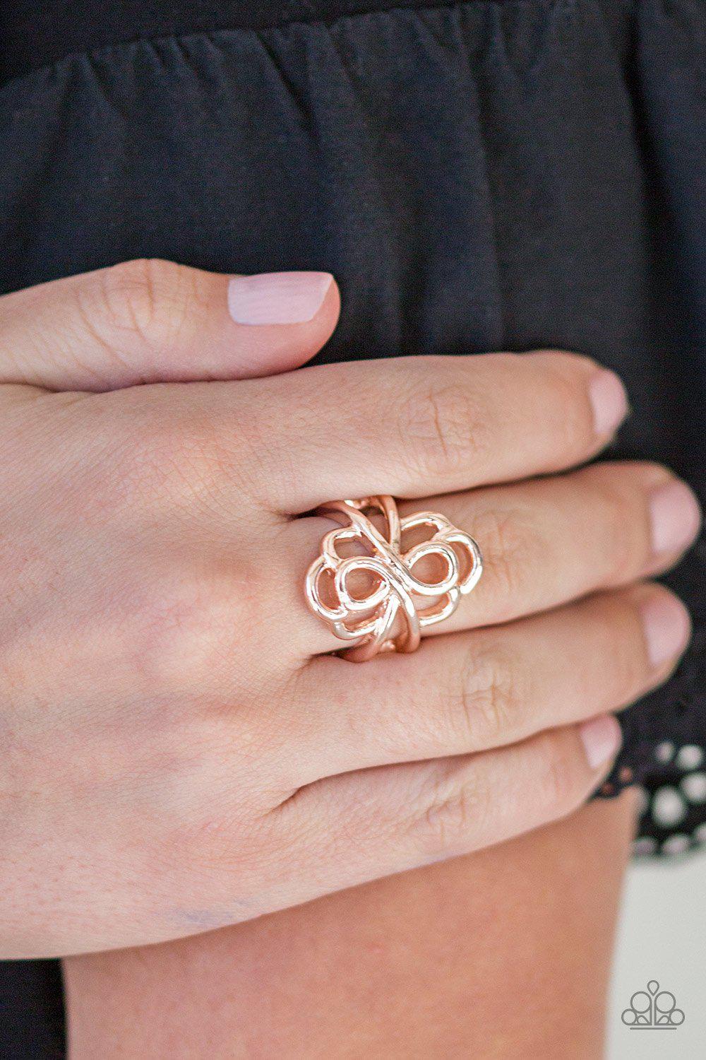 Ever Entwined Gold Ring - Paparazzi Accessories- on model - CarasShop.com - Paparazzi Jewelry by Cara Jewels