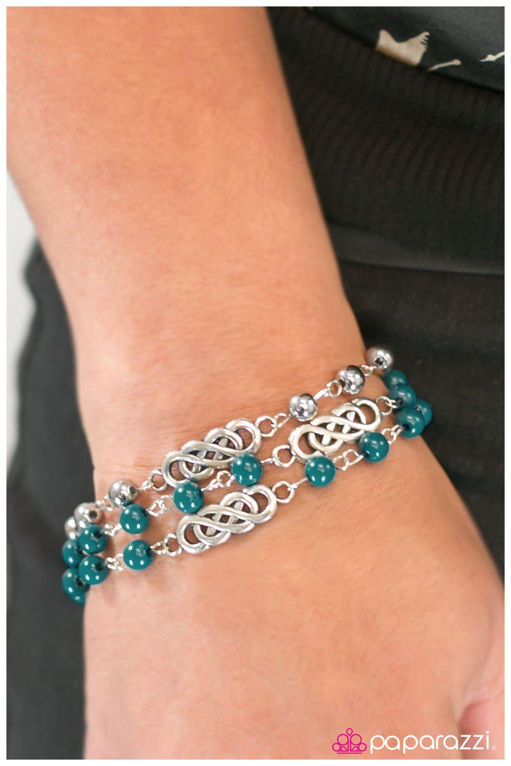 Ever Everlasting Blue and Silver Bracelet - Paparazzi Accessories- on model - CarasShop.com - Paparazzi Jewelry by Cara Jewels