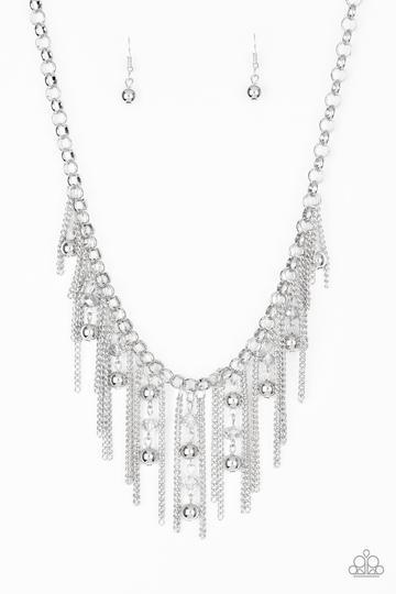 Ever Rebellious Silver Fringe Necklace - Paparazzi Accessories- lightbox - CarasShop.com - Paparazzi Jewelry by Cara Jewels