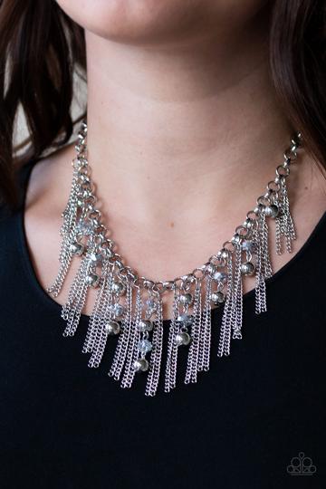Ever Rebellious Silver Fringe Necklace - Paparazzi Accessories- lightbox - CarasShop.com - Paparazzi Jewelry by Cara Jewels