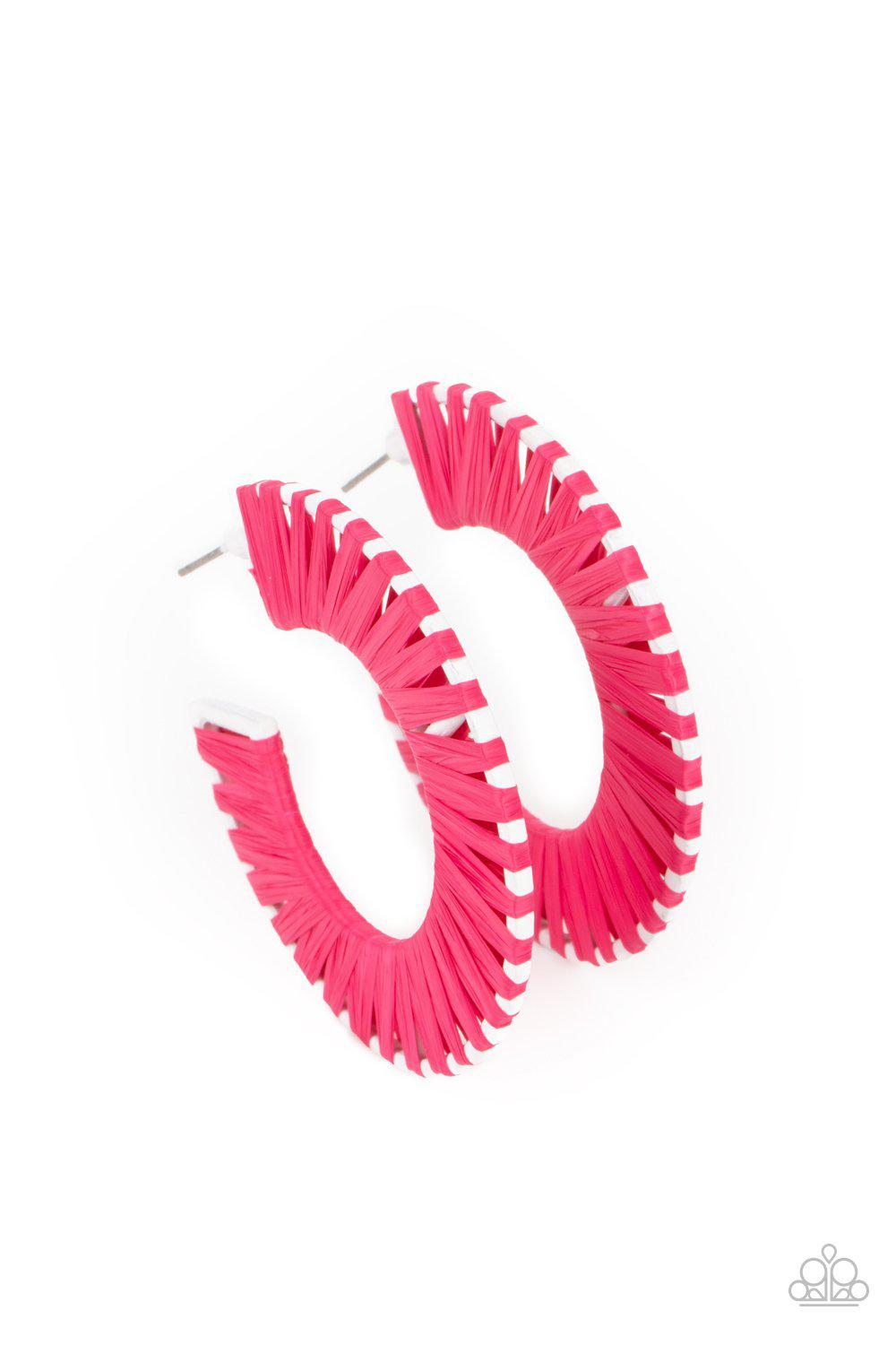 Everybody Conga Pink Wicker Hoop Earrings - Paparazzi Accessories- lightbox - CarasShop.com - Paparazzi Jewelry by Cara Jewels