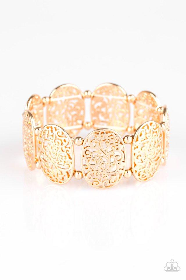 Everyday Elegance Gold Filigree Bracelet - Paparazzi Accessories- lightbox - CarasShop.com - Paparazzi Jewelry by Cara Jewels