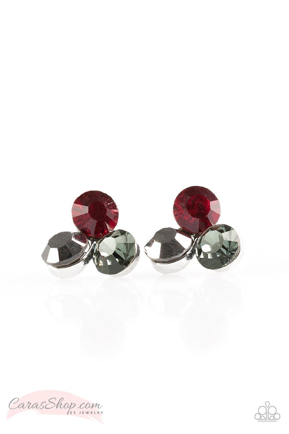 Everything Must GLOW! - Red Post Earrings - Paparazzi Accessories- lightbox - CarasShop.com - Paparazzi Jewelry by Cara Jewels