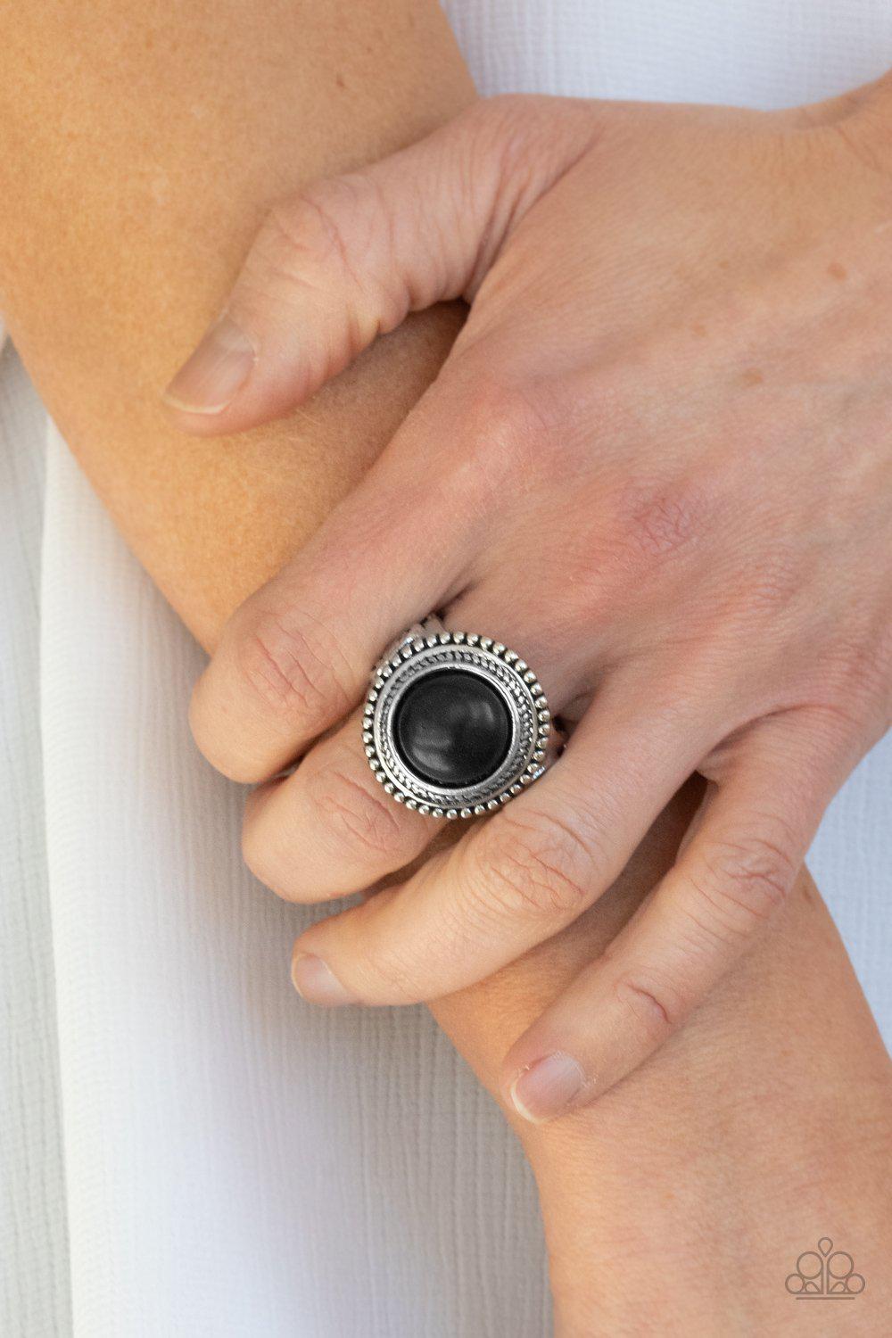 Evolutionary Essence Black Stone Ring - Paparazzi Accessories- lightbox - CarasShop.com - Paparazzi Jewelry by Cara Jewels
