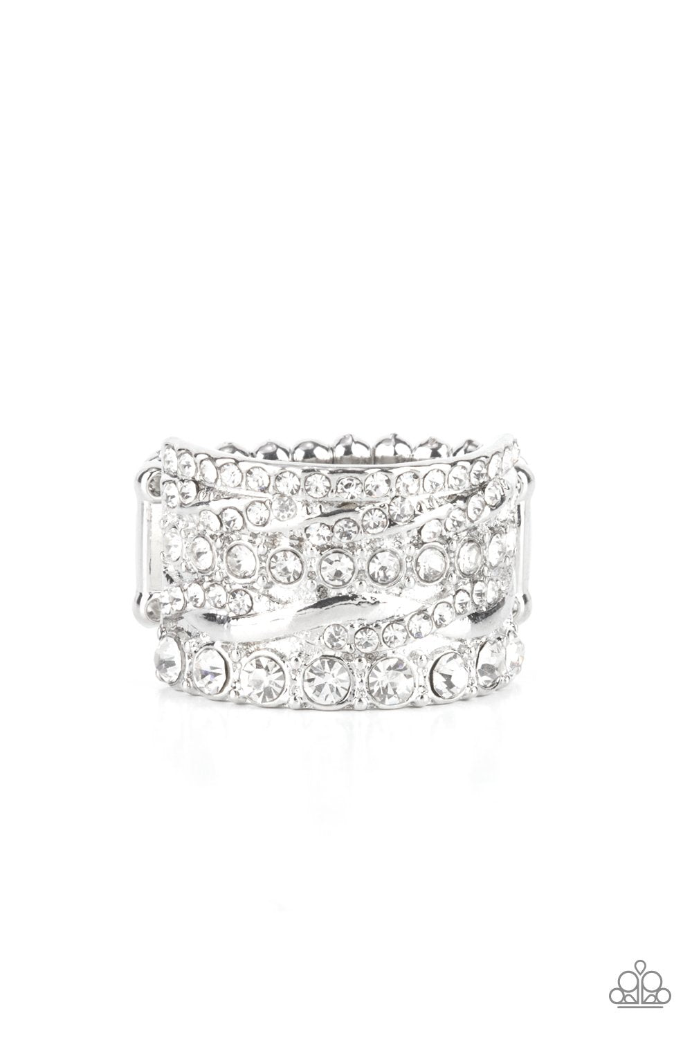 Exclusive Elegance White Rhinestone Ring - Paparazzi Accessories- lightbox - CarasShop.com - Paparazzi Jewelry by Cara Jewels
