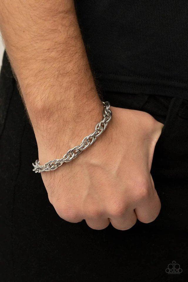 Executive Exclusive Silver Bracelet - Paparazzi Accessories- on model - CarasShop.com - Paparazzi Jewelry by Cara Jewels