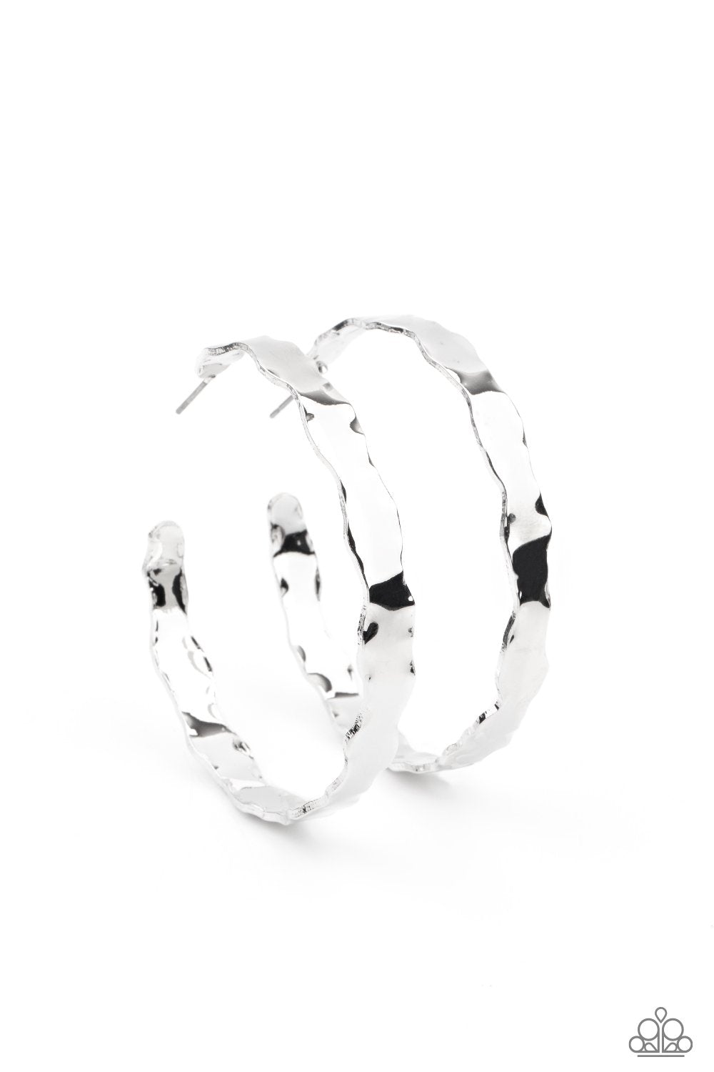 Exhilarated Edge Silver Hoop Earrings - Paparazzi Accessories- lightbox - CarasShop.com - Paparazzi Jewelry by Cara Jewels