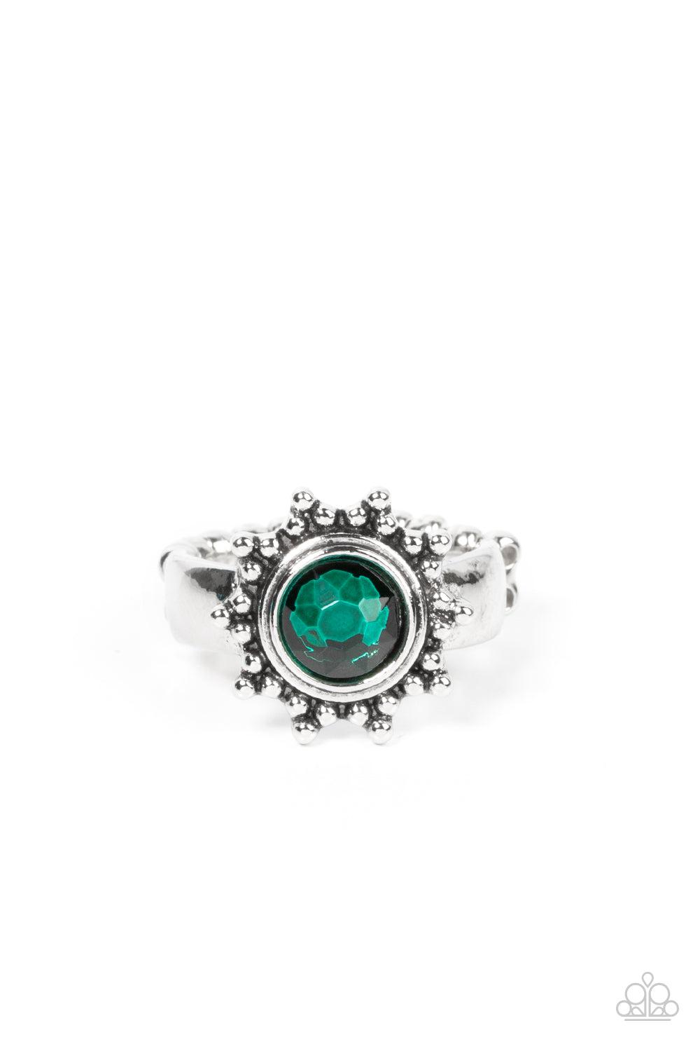 Expect Sunshine and REIGN Green Rhinestone Ring - Paparazzi Accessories- lightbox - CarasShop.com - Paparazzi Jewelry by Cara Jewels