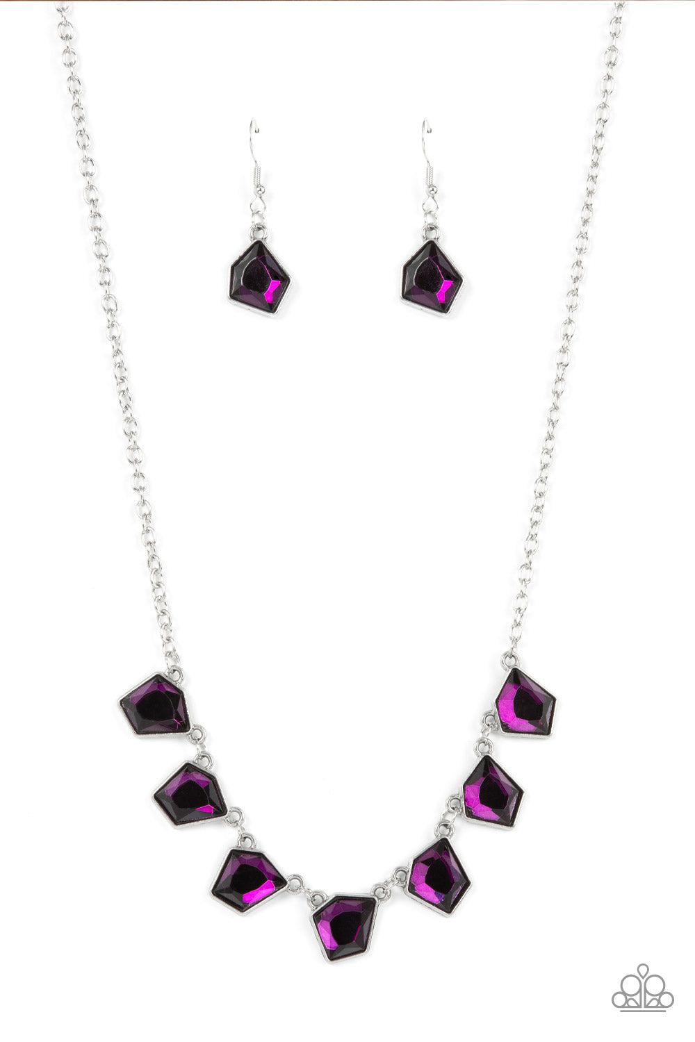 Experimental Edge Purple Rhinestone Necklace - Paparazzi Accessories- lightbox - CarasShop.com - Paparazzi Jewelry by Cara Jewels