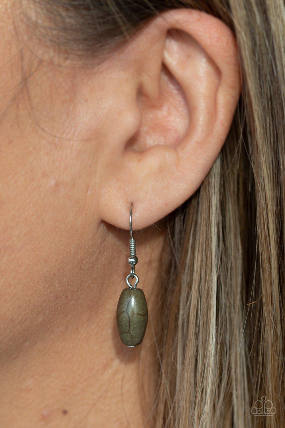 Explore The Elements Olive Green Stone Necklace - Paparazzi Accessories - free matching earrings -CarasShop.com - Paparazzi Jewelry by Cara Jewels