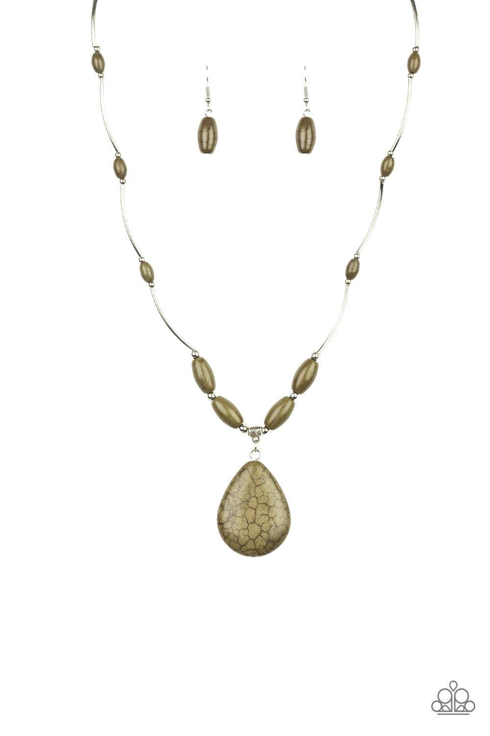 Explore The Elements Olive Green Stone Necklace - Paparazzi Accessories- lightbox - CarasShop.com - Paparazzi Jewelry by Cara Jewels