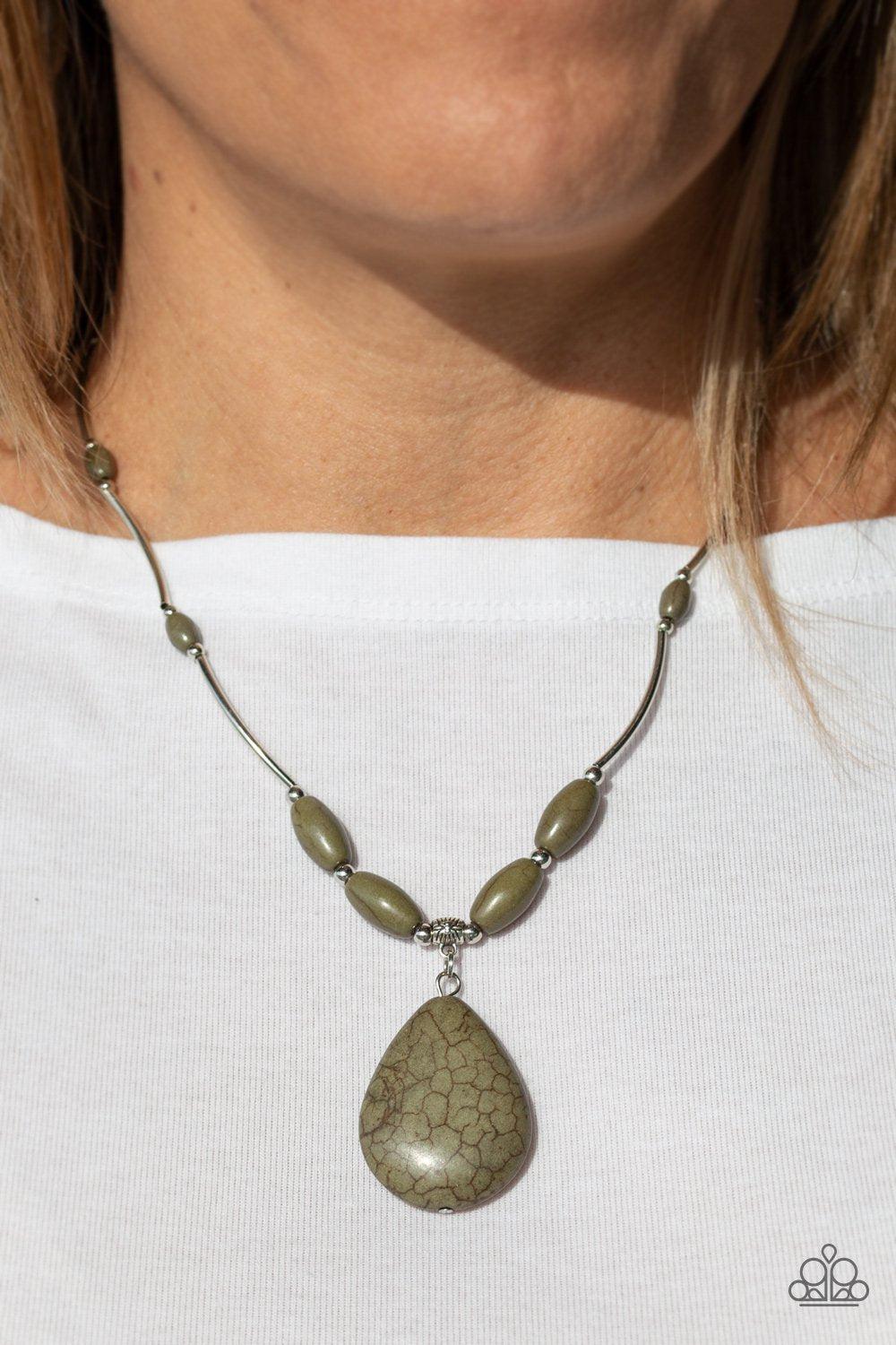 Explore The Elements Olive Green Stone Necklace - Paparazzi Accessories- on model - CarasShop.com - Paparazzi Jewelry by Cara Jewels