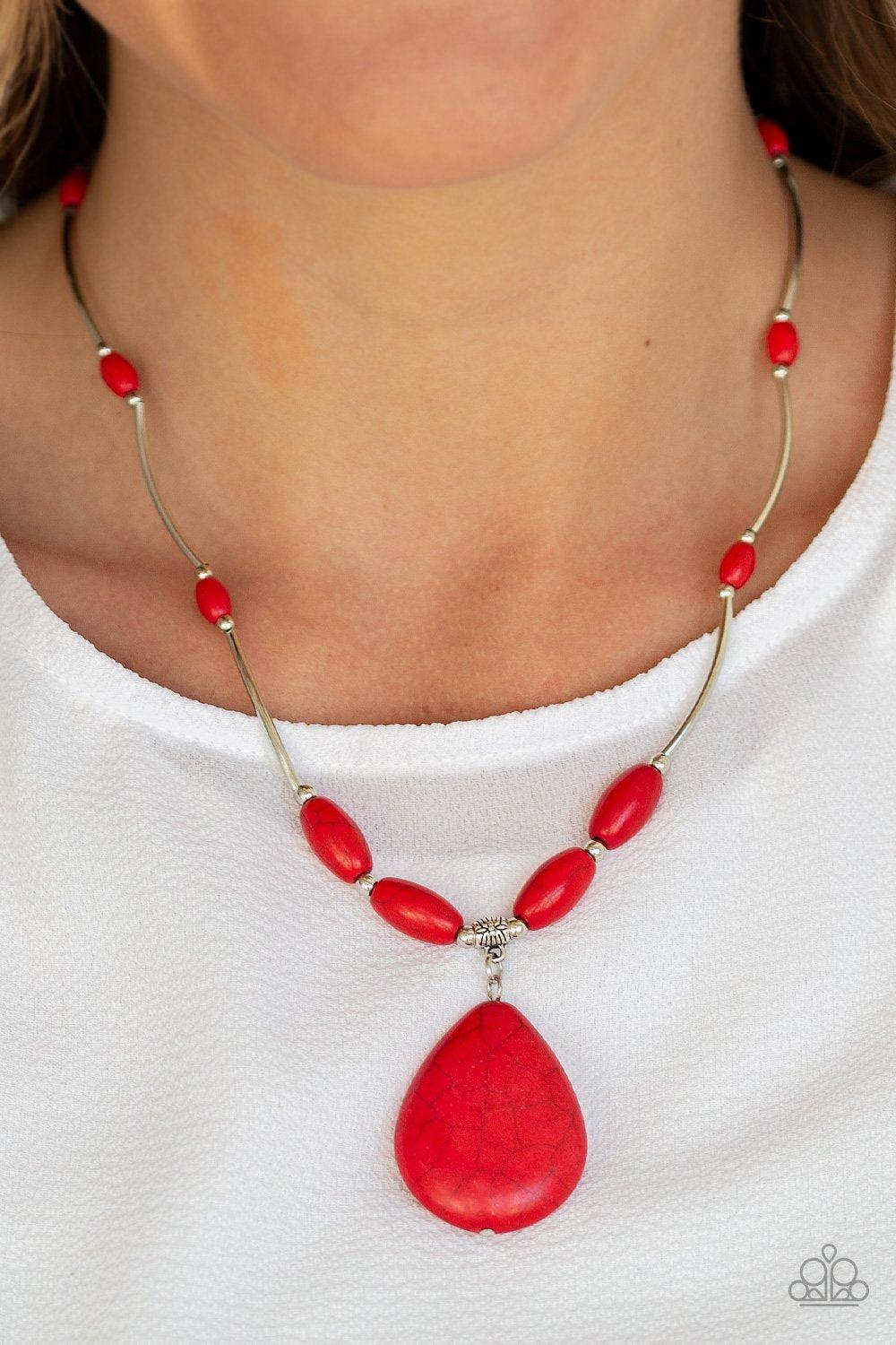 Explore The Elements Red Stone Necklace - Paparazzi Accessories- on model - CarasShop.com - Paparazzi Jewelry by Cara Jewels