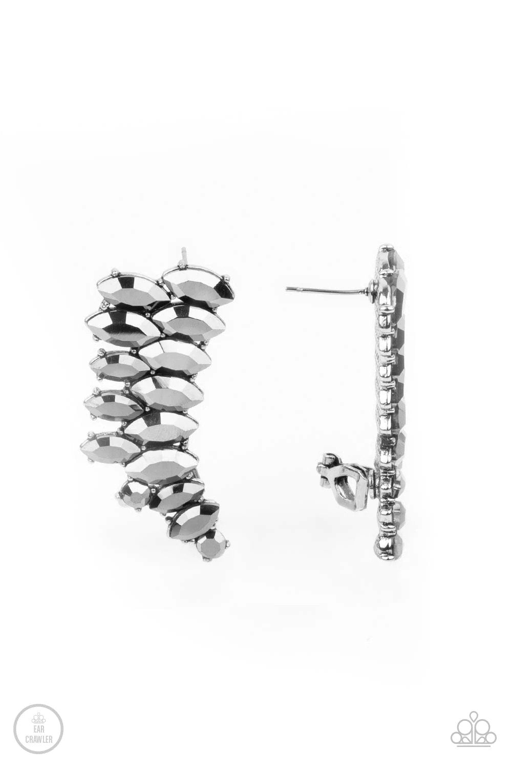 Explosive Elegance Silver Ear Crawler Earrings - Paparazzi Accessories- lightbox - CarasShop.com - Paparazzi Jewelry by Cara Jewels