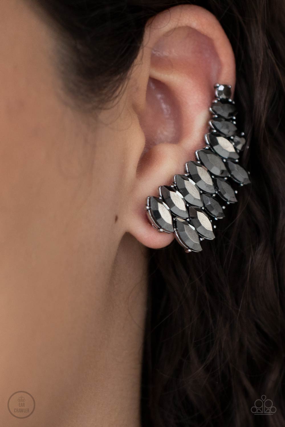 Explosive Elegance Silver Ear Crawler Earrings - Paparazzi Accessories- lightbox - CarasShop.com - Paparazzi Jewelry by Cara Jewels