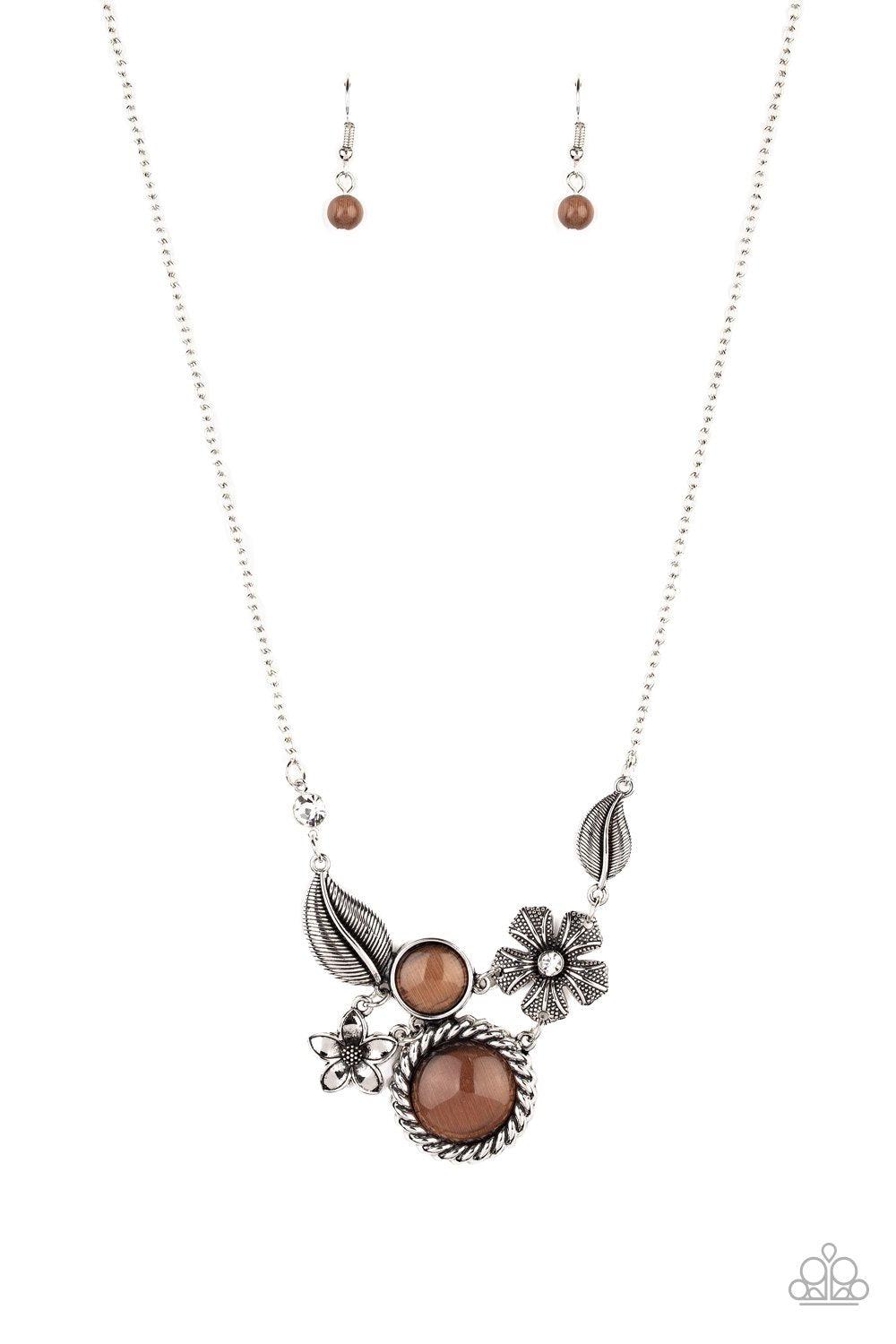 Exquisitely Eden Brown Cat's Eye Stone Floral Necklace - Paparazzi Accessories- lightbox - CarasShop.com - Paparazzi Jewelry by Cara Jewels