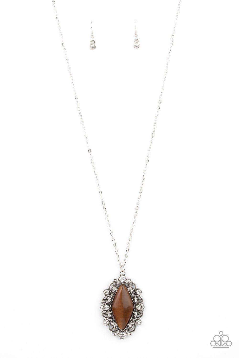 Exquisitely Enchanted Brown Cat's Eye Stone Necklace - Paparazzi Accessories- lightbox - CarasShop.com - Paparazzi Jewelry by Cara Jewels