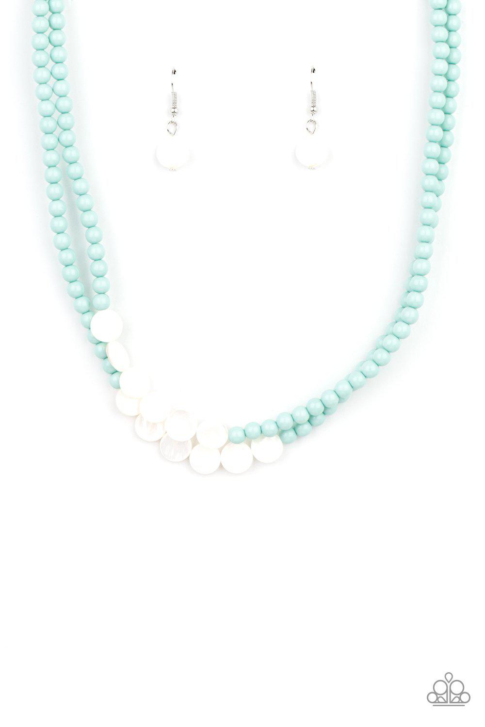 Extended STAYCATION Blue and White Shell Necklace - Paparazzi Accessories- lightbox - CarasShop.com - Paparazzi Jewelry by Cara Jewels