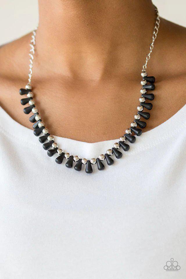 Extinct Species Black Stone Necklace - Paparazzi Accessories- on model - CarasShop.com - Paparazzi Jewelry by Cara Jewels
