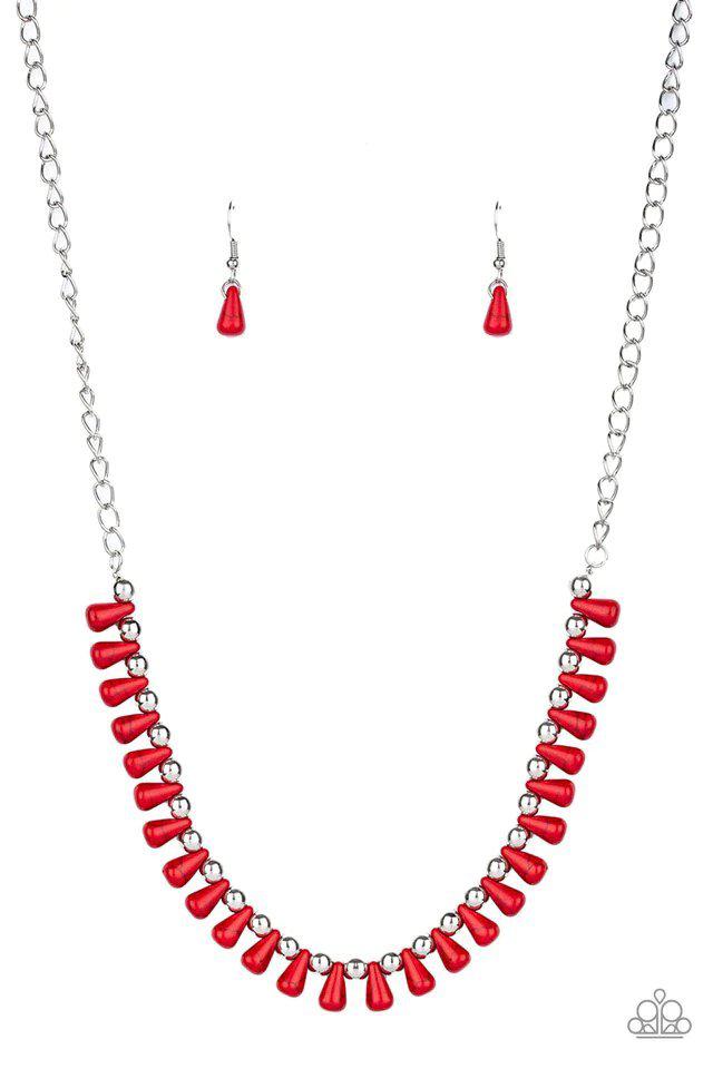 Extinct Species Red Stone and Silver Necklace - Paparazzi Accessories- lightbox - CarasShop.com - Paparazzi Jewelry by Cara Jewels