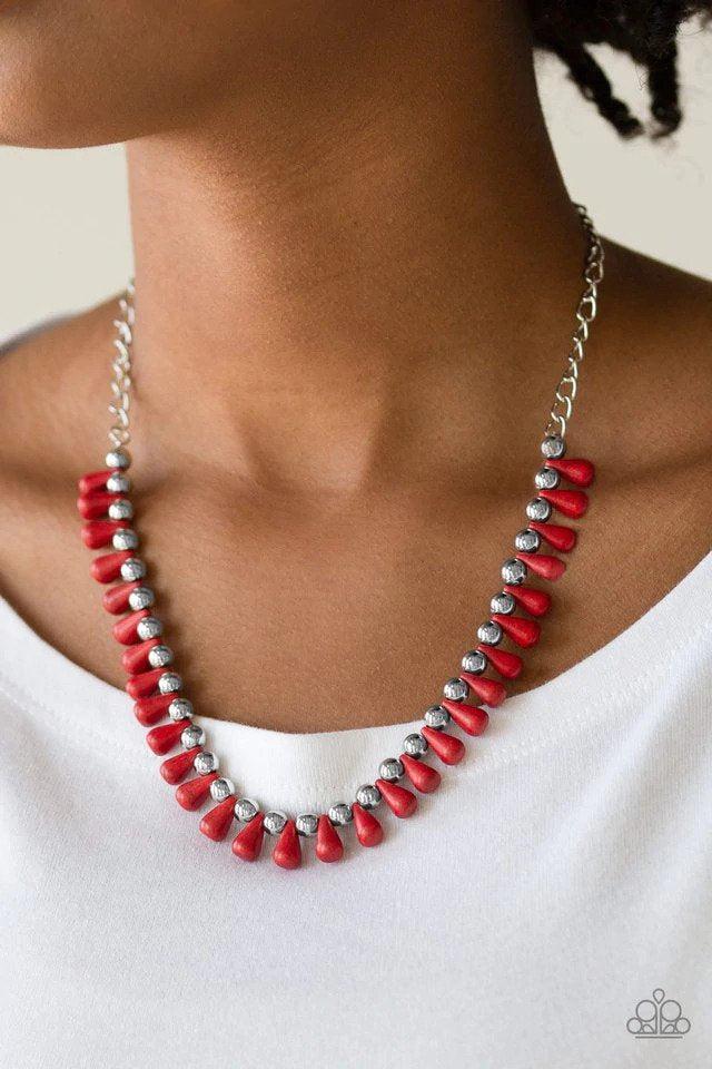 Extinct Species Red Stone and Silver Necklace - Paparazzi Accessories- on model - CarasShop.com - Paparazzi Jewelry by Cara Jewels