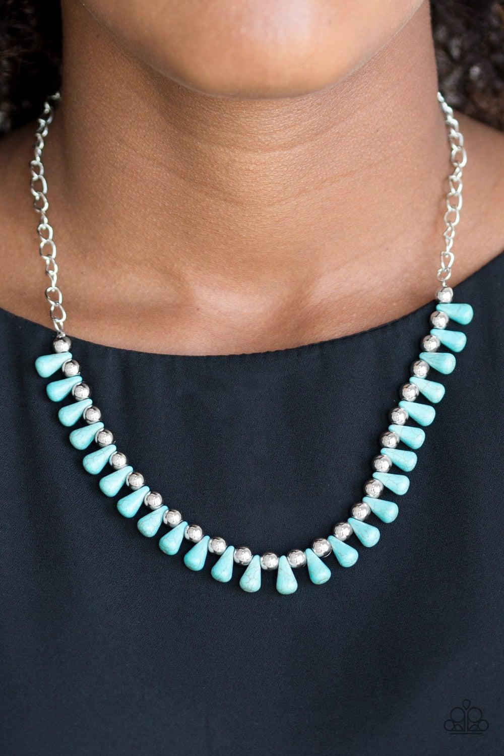 Extinct Species Turquoise Blue Stone Necklace - Paparazzi Accessories- on model - CarasShop.com - Paparazzi Jewelry by Cara Jewels
