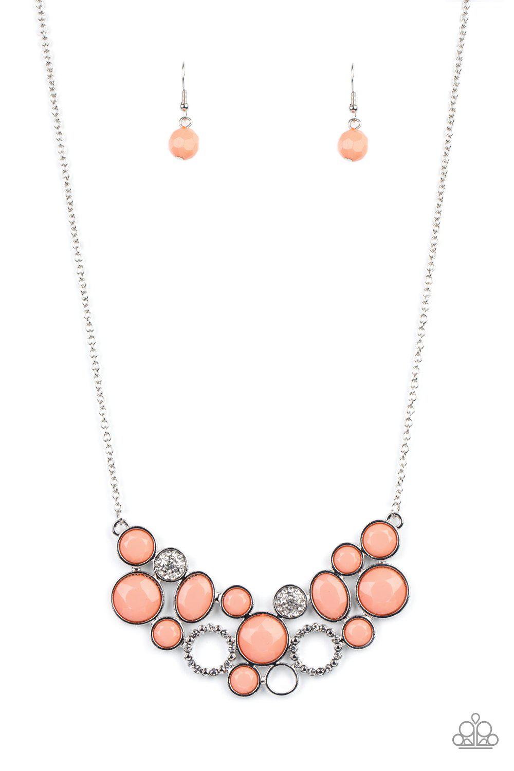 Extra Eloquent Coral and White Rhinestone Necklace - Paparazzi Accessories- lightbox - CarasShop.com - Paparazzi Jewelry by Cara Jewels