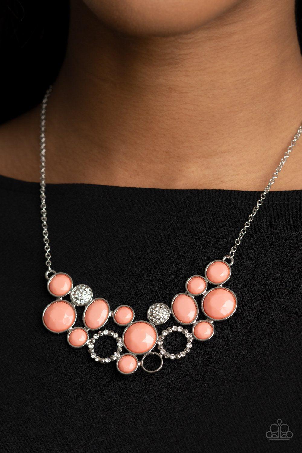 Extra Eloquent Coral and White Rhinestone Necklace - Paparazzi Accessories- lightbox - CarasShop.com - Paparazzi Jewelry by Cara Jewels